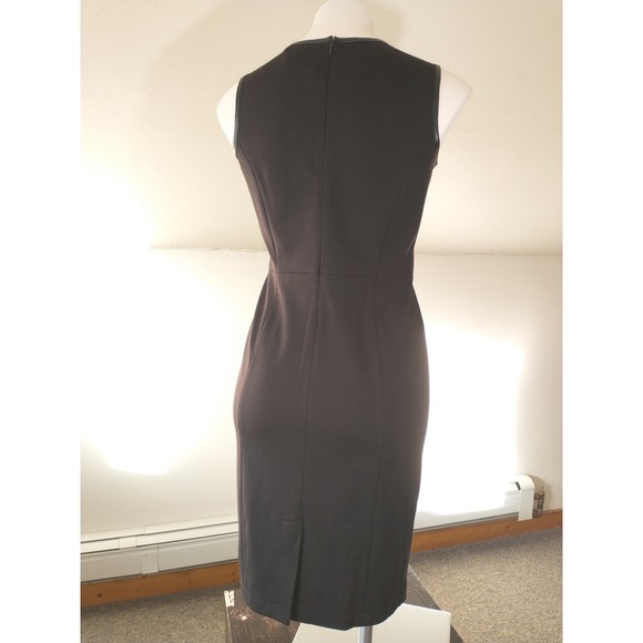 IMAN Black Pieced Leather Sleeveless Dress Genuine Leather Ponte Knit Size S - Picture 4 of 16